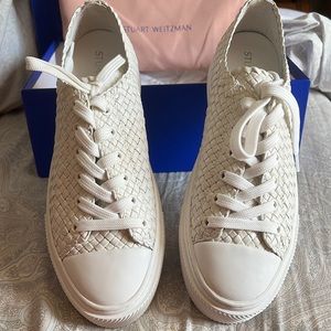 Stuart Weisman, white and weaved leather sneakers